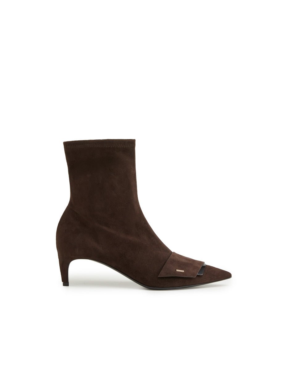 stivaletto camoscio cacao nero - del carlo - stivaletto