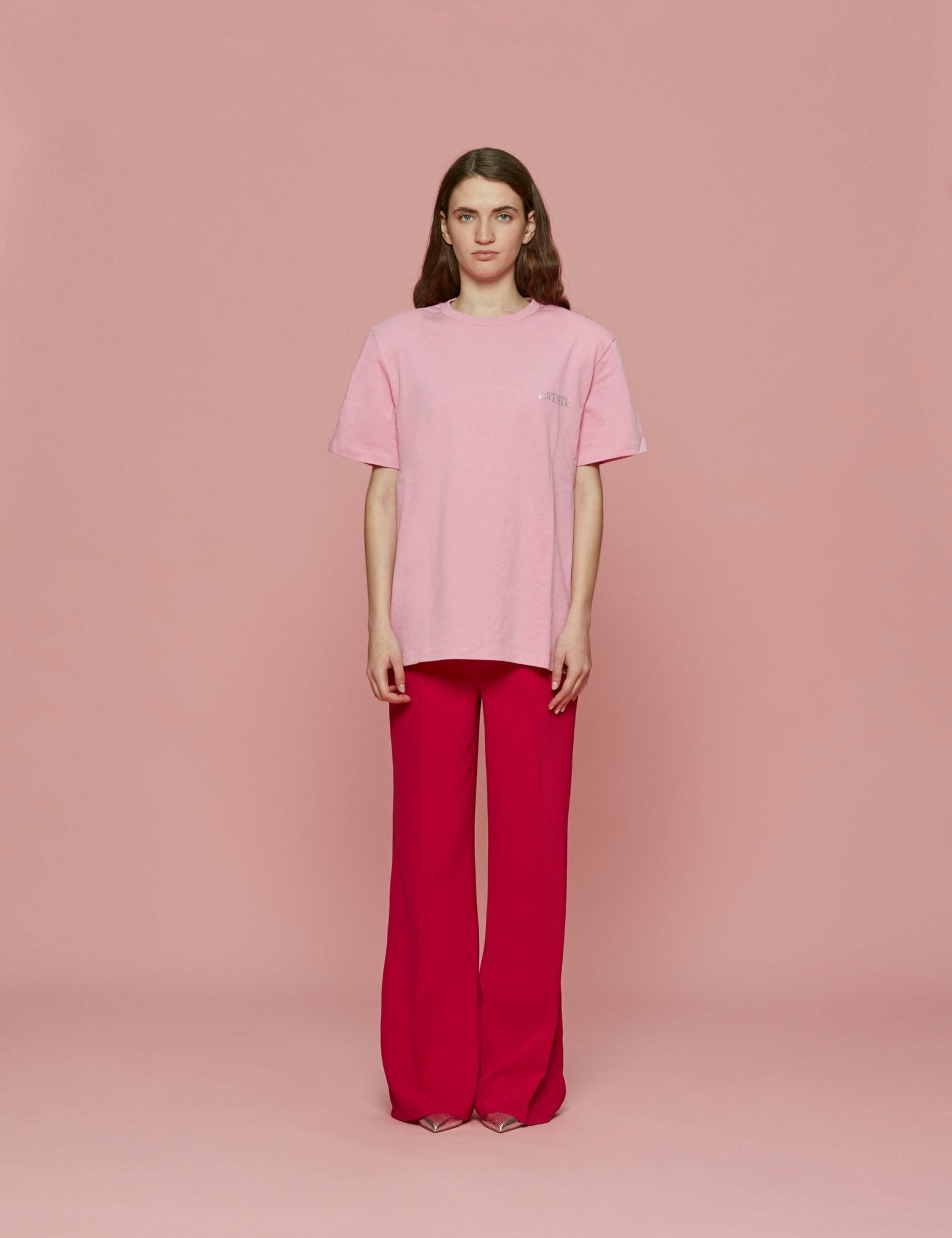 t-shirt boxy strass rosa - Frida SRL