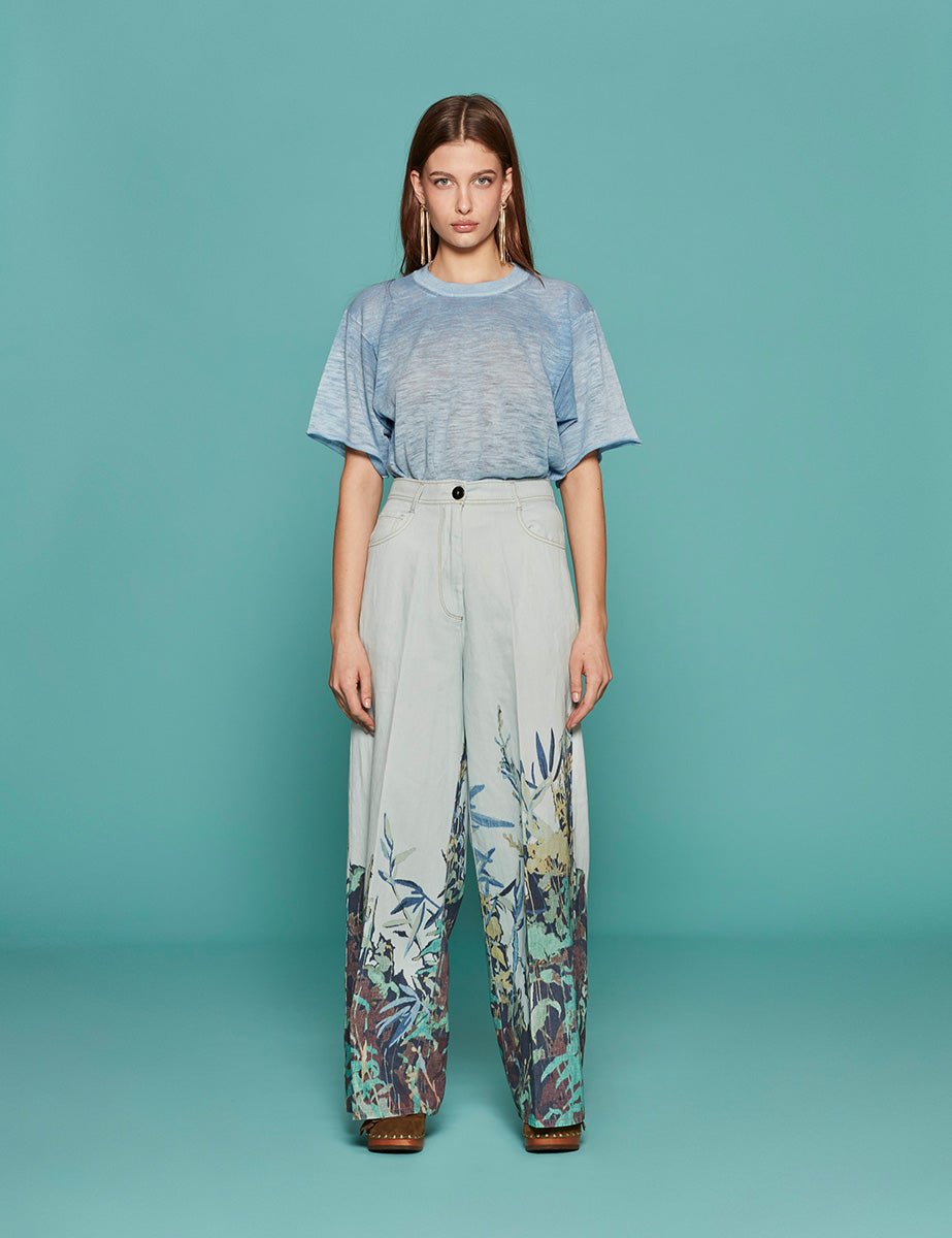 t-shirt girocollo lino spruzzato azzurro - roberto collina - t-shirt