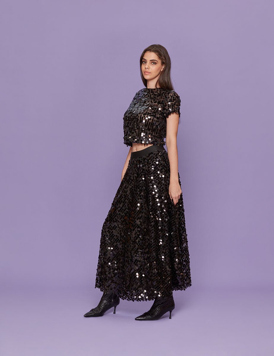 t-shirt paillettes nero - Frida SRL