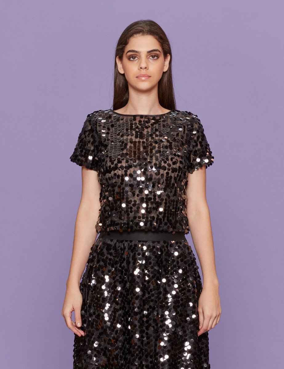 t-shirt paillettes nero - Frida SRL