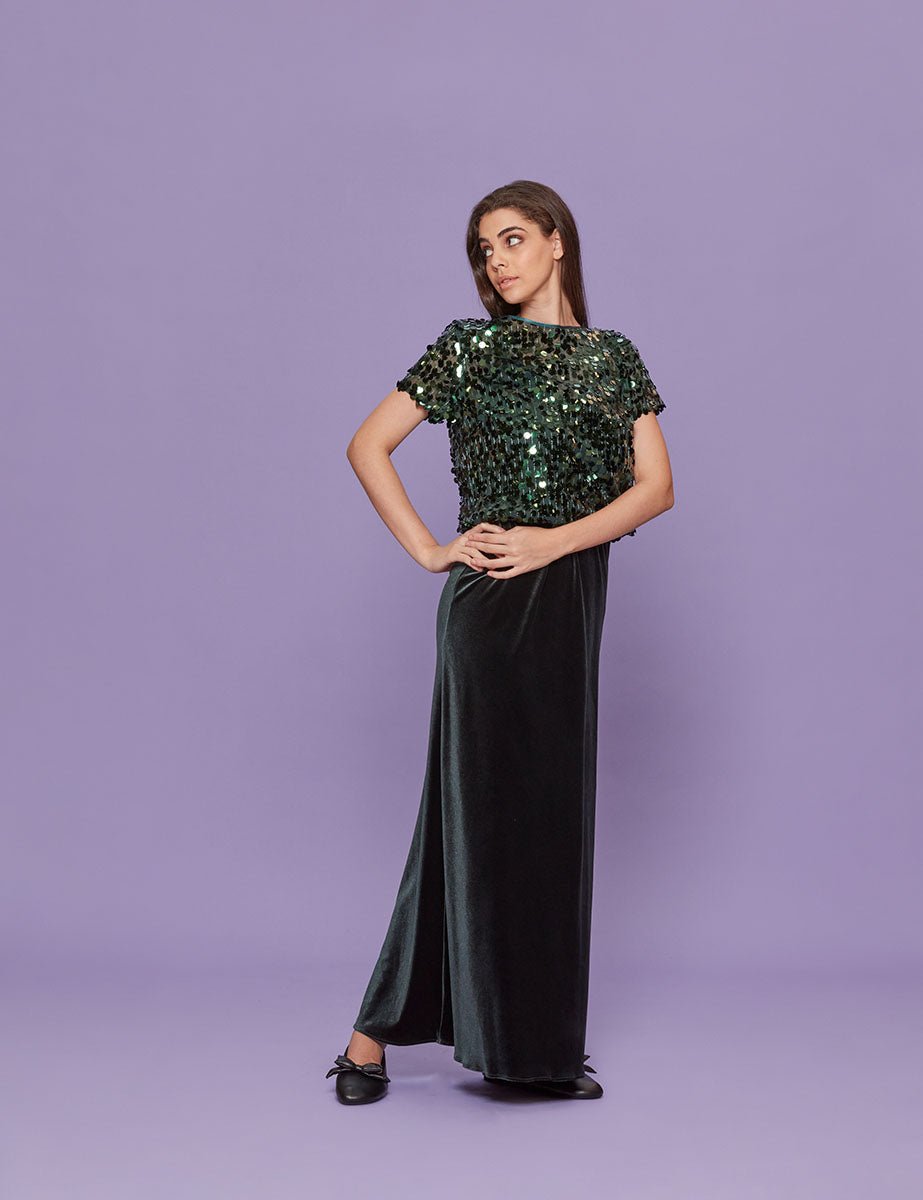 t-shirt paillettes verde - blufrida - t-shirt