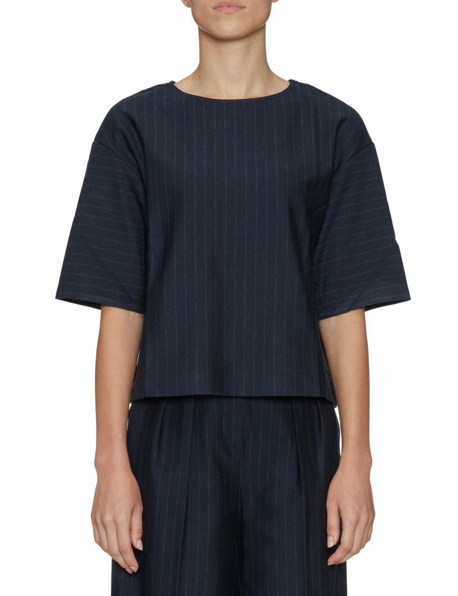 t-shirt zip back gessato blu notte - Frida SRL
