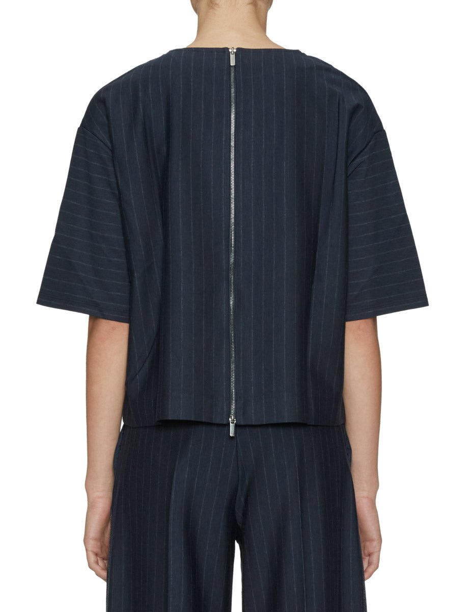 t-shirt zip back gessato blu notte - Frida SRL