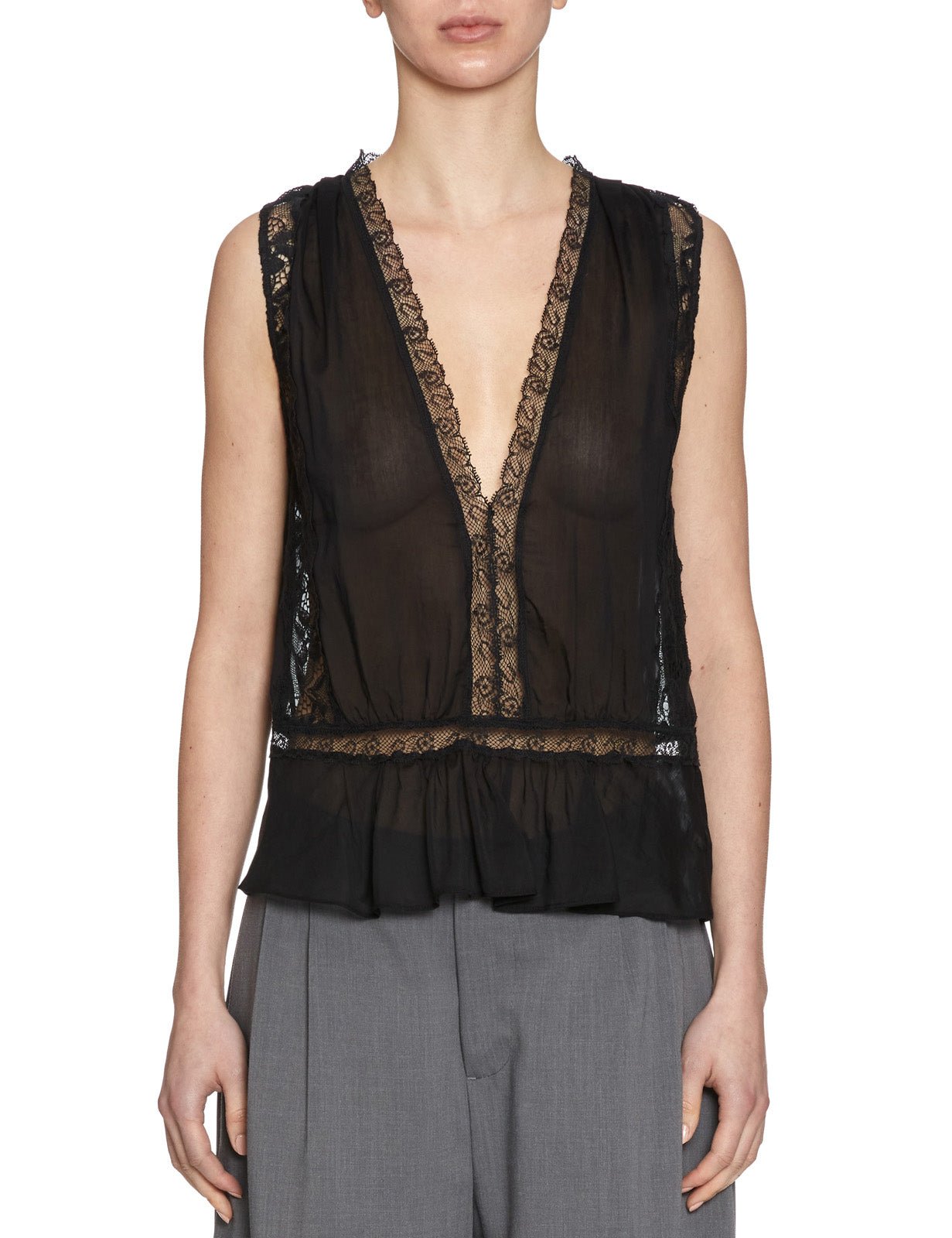 top scollatura voile pizzo nero - forte forte - top