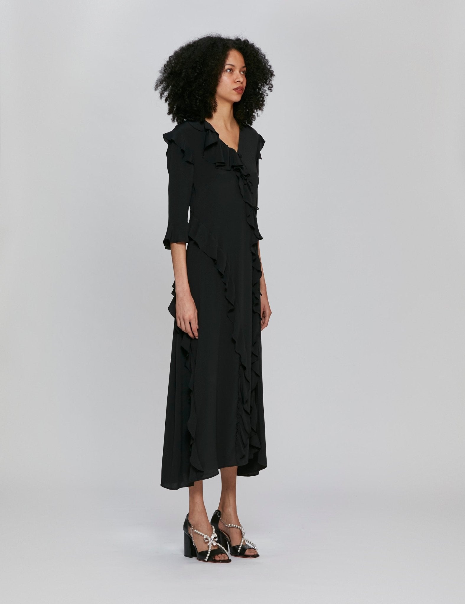 abito lungo volant nero - Frida SRL