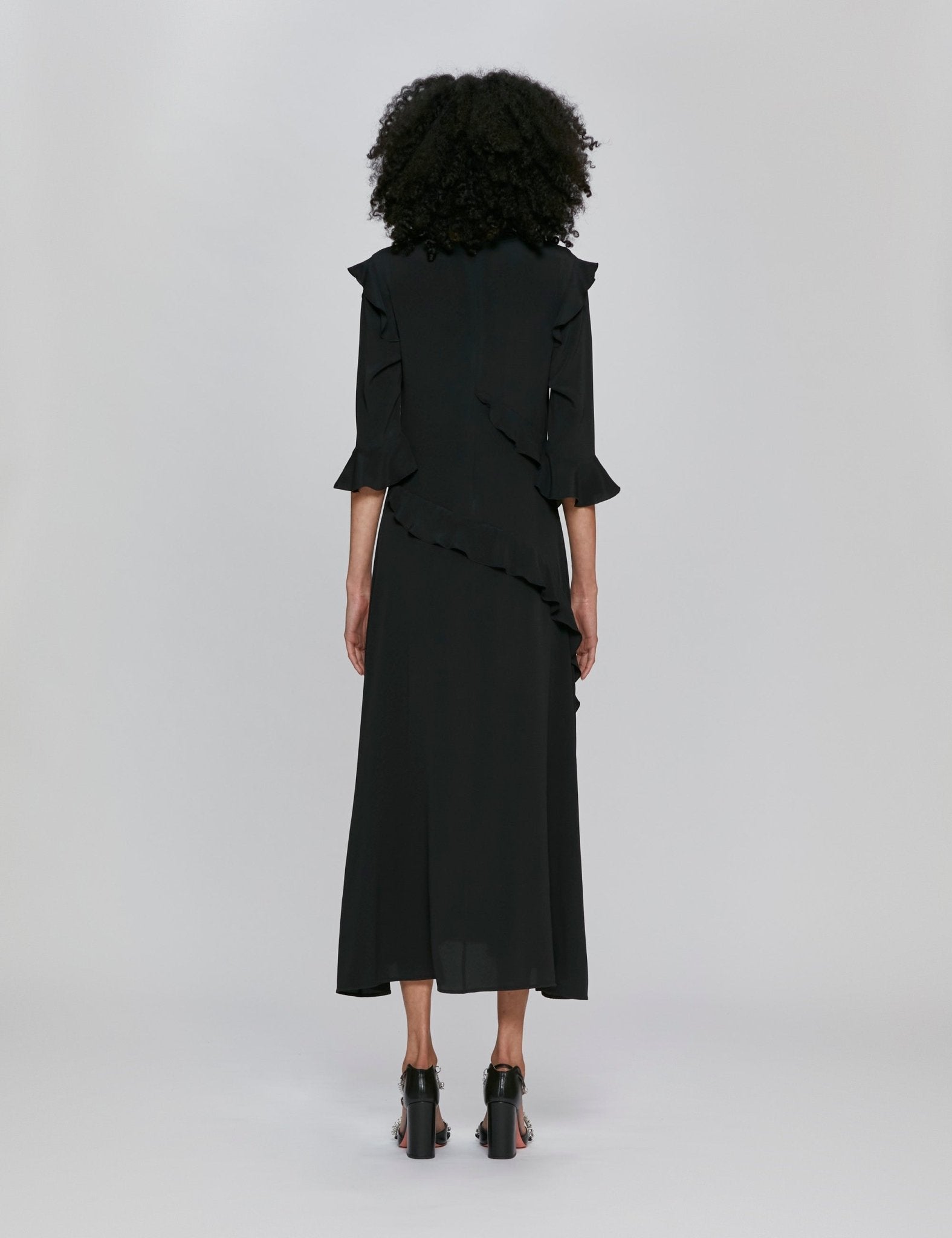 abito lungo volant nero - Frida SRL