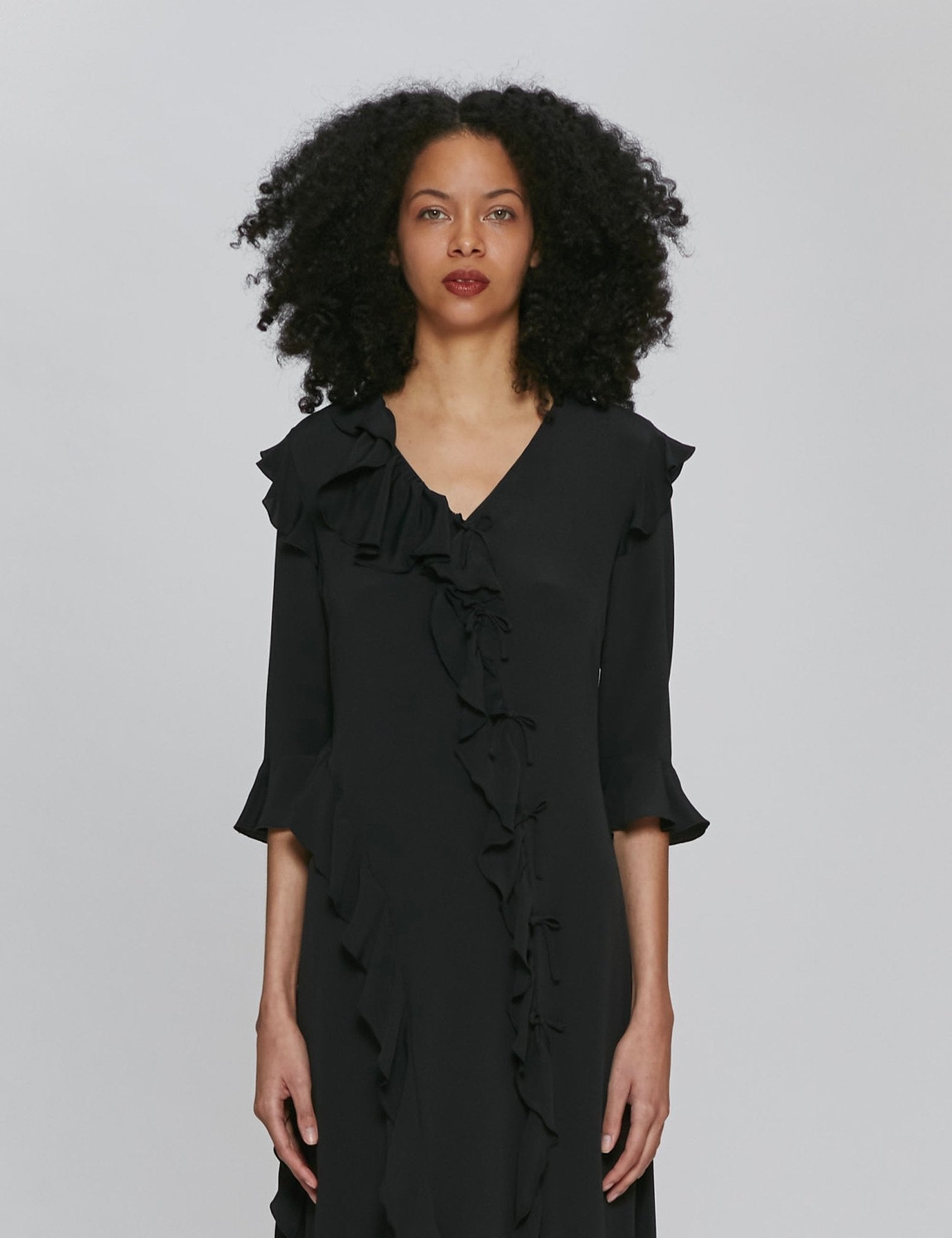 abito lungo volant nero - Frida SRL