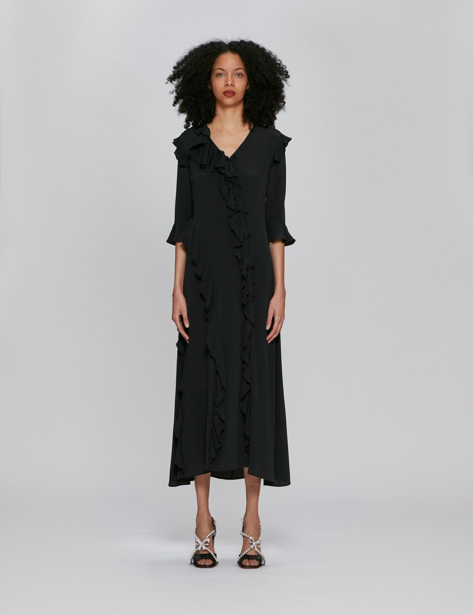 abito lungo volant nero - Frida SRL