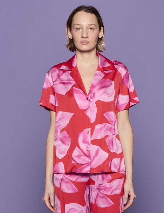 camicia bowling jersey viscosa rosso e rosa - Frida SRL