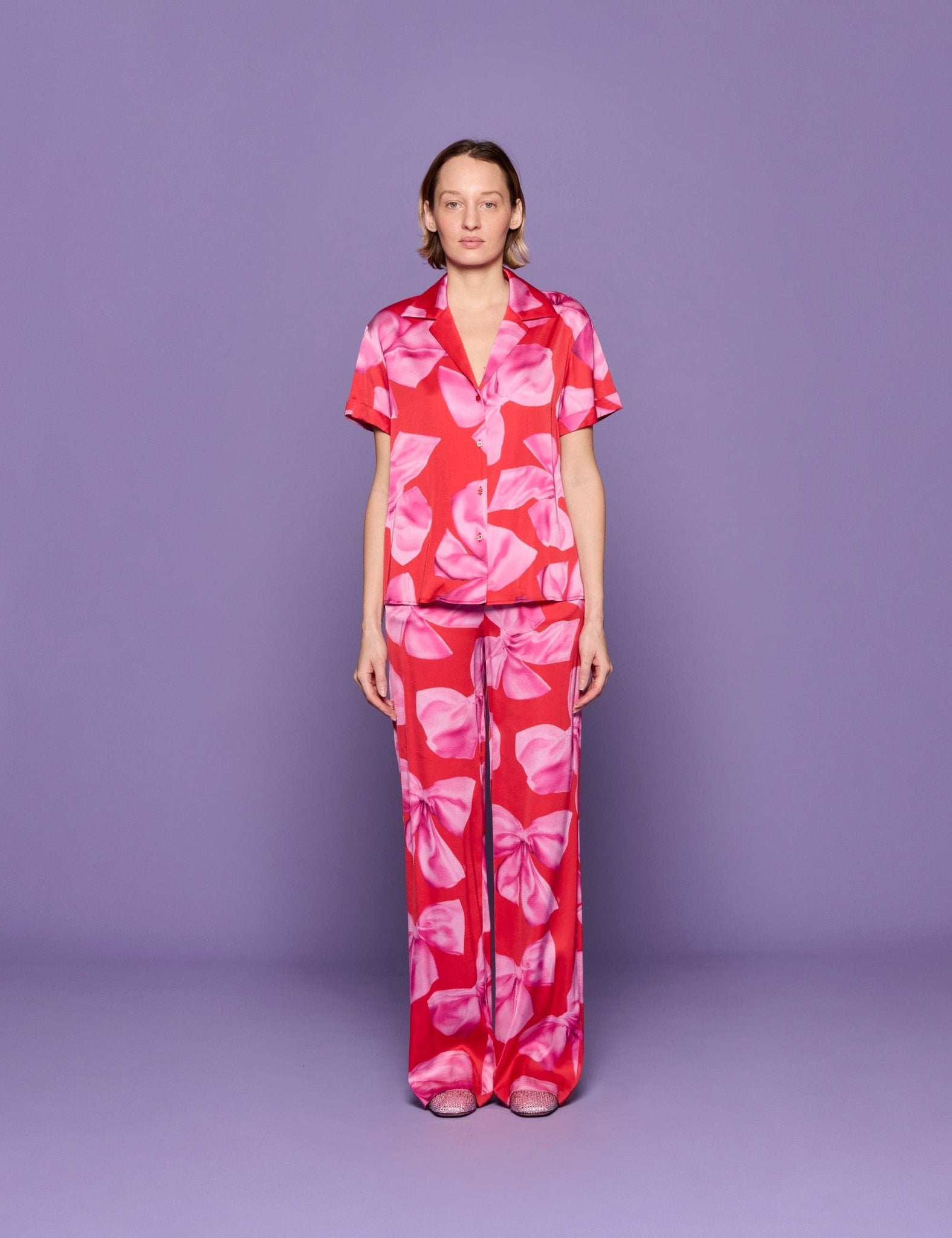 camicia bowling jersey viscosa rosso e rosa - Frida SRL