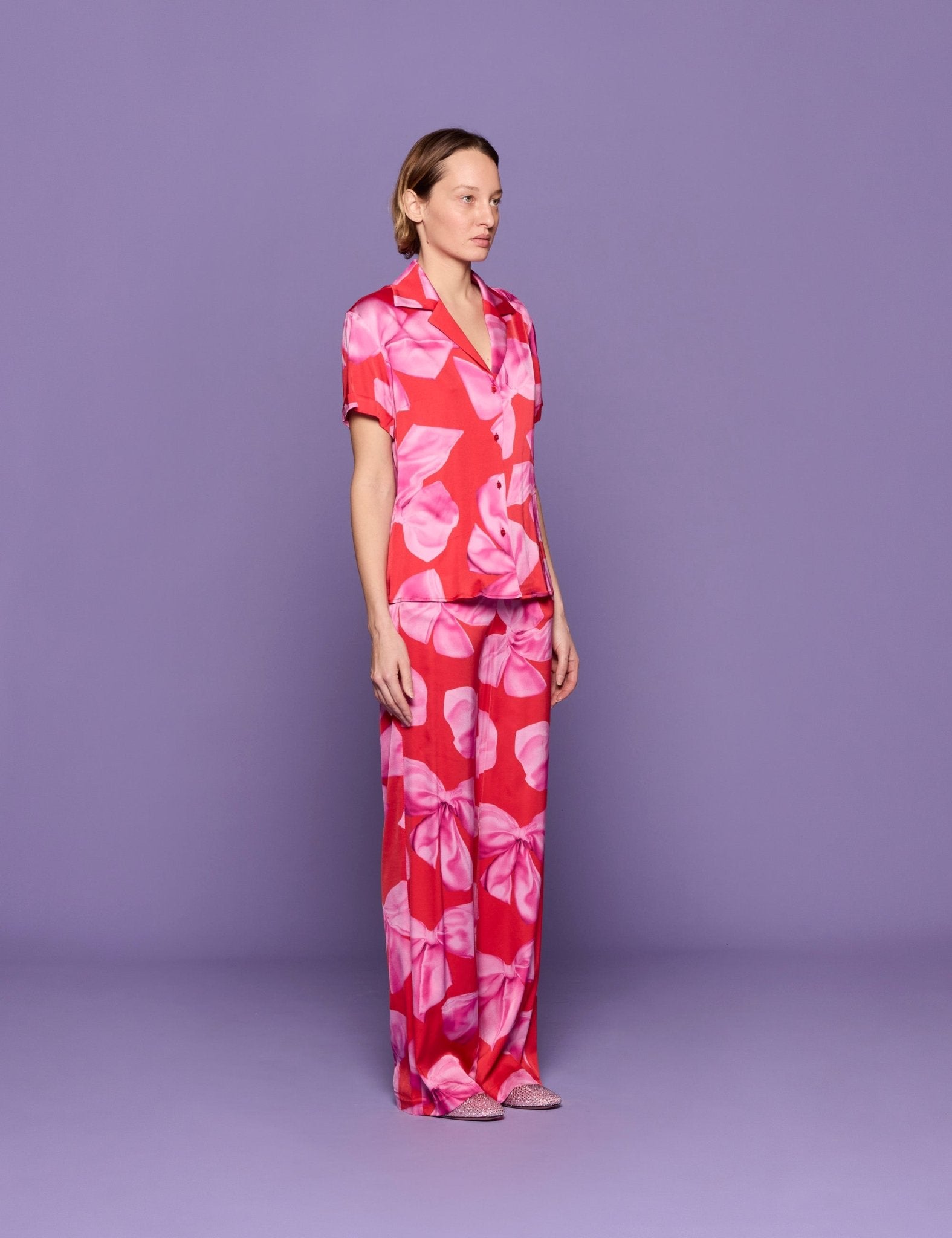 camicia bowling jersey viscosa rosso e rosa - Frida SRL