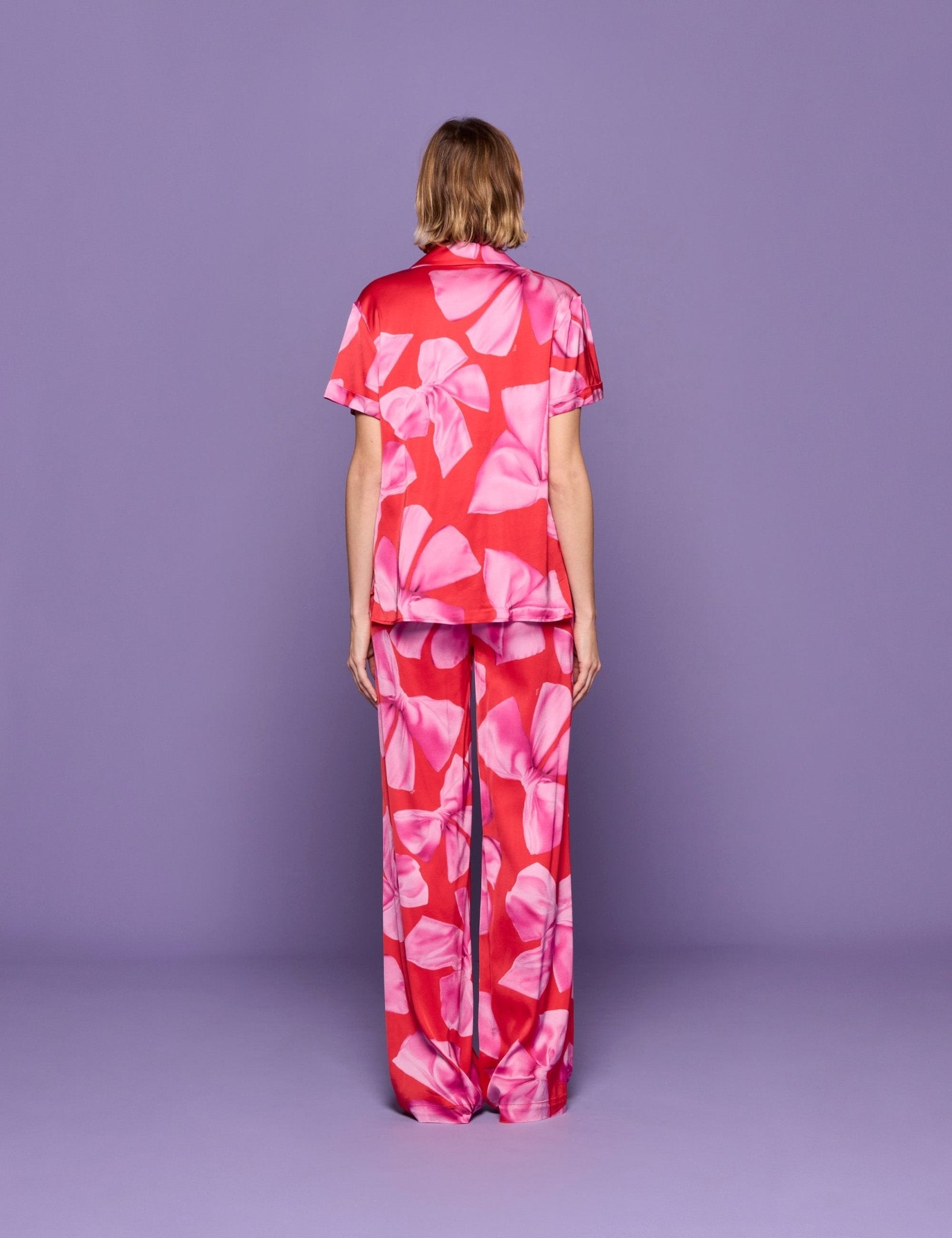 camicia bowling jersey viscosa rosso e rosa - Frida SRL