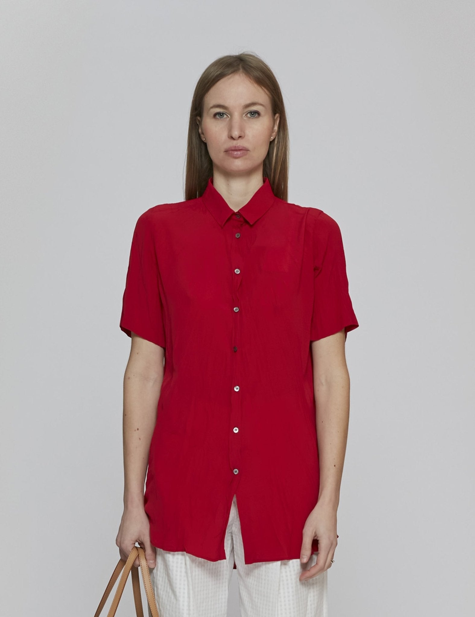 camicia seta maniche corte rosso - Frida SRL