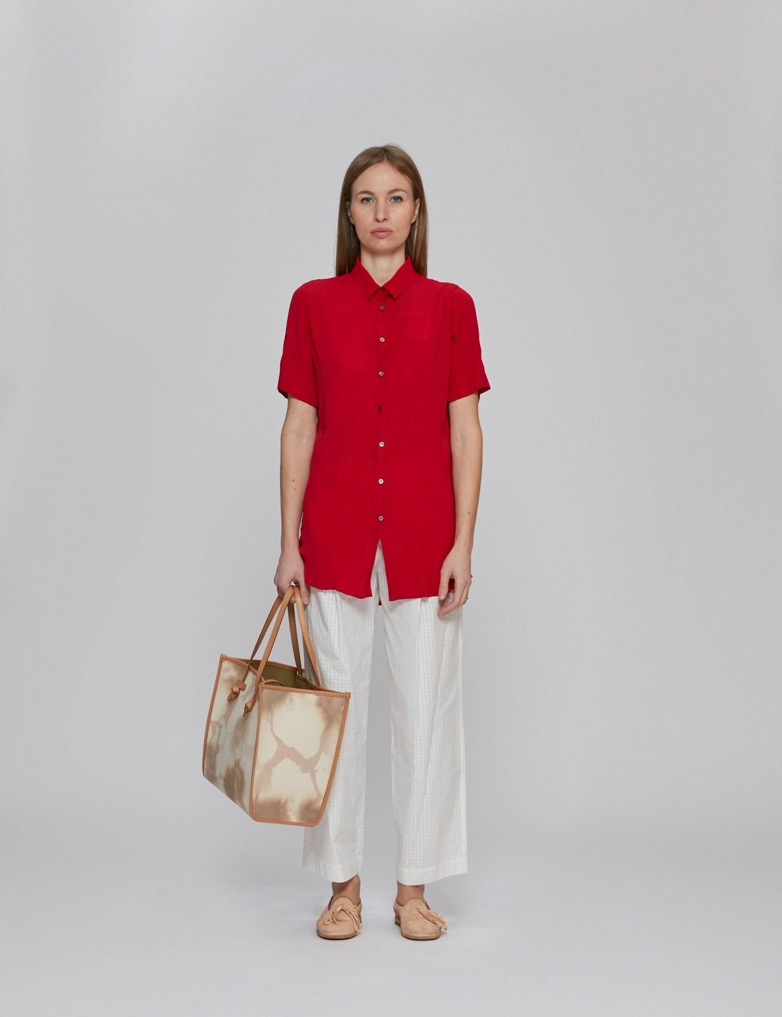 camicia seta maniche corte rosso - Frida SRL