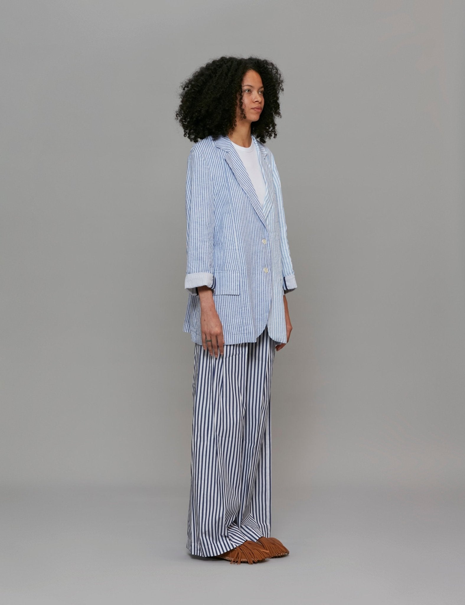 giacca lino riga bianco e blu - Frida SRL