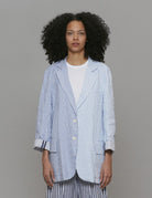 giacca lino riga bianco e blu - Frida SRL