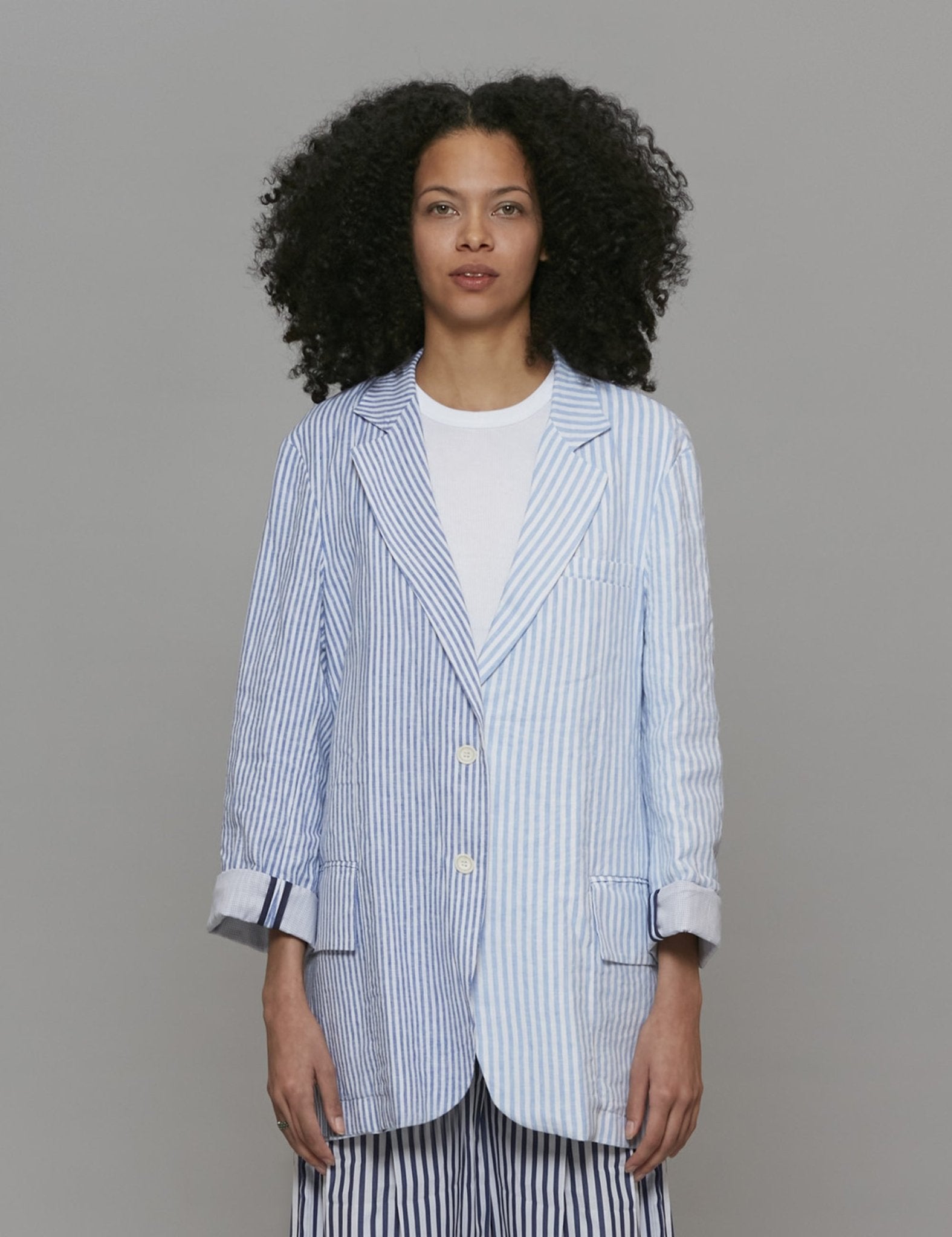 giacca lino riga bianco e blu - Frida SRL