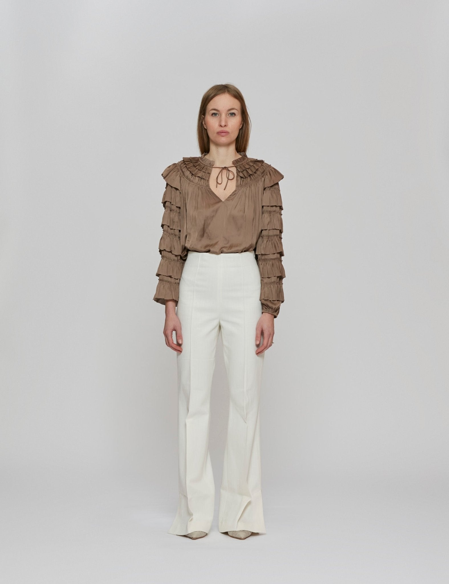 pantalone flared slit bianco - Frida SRL