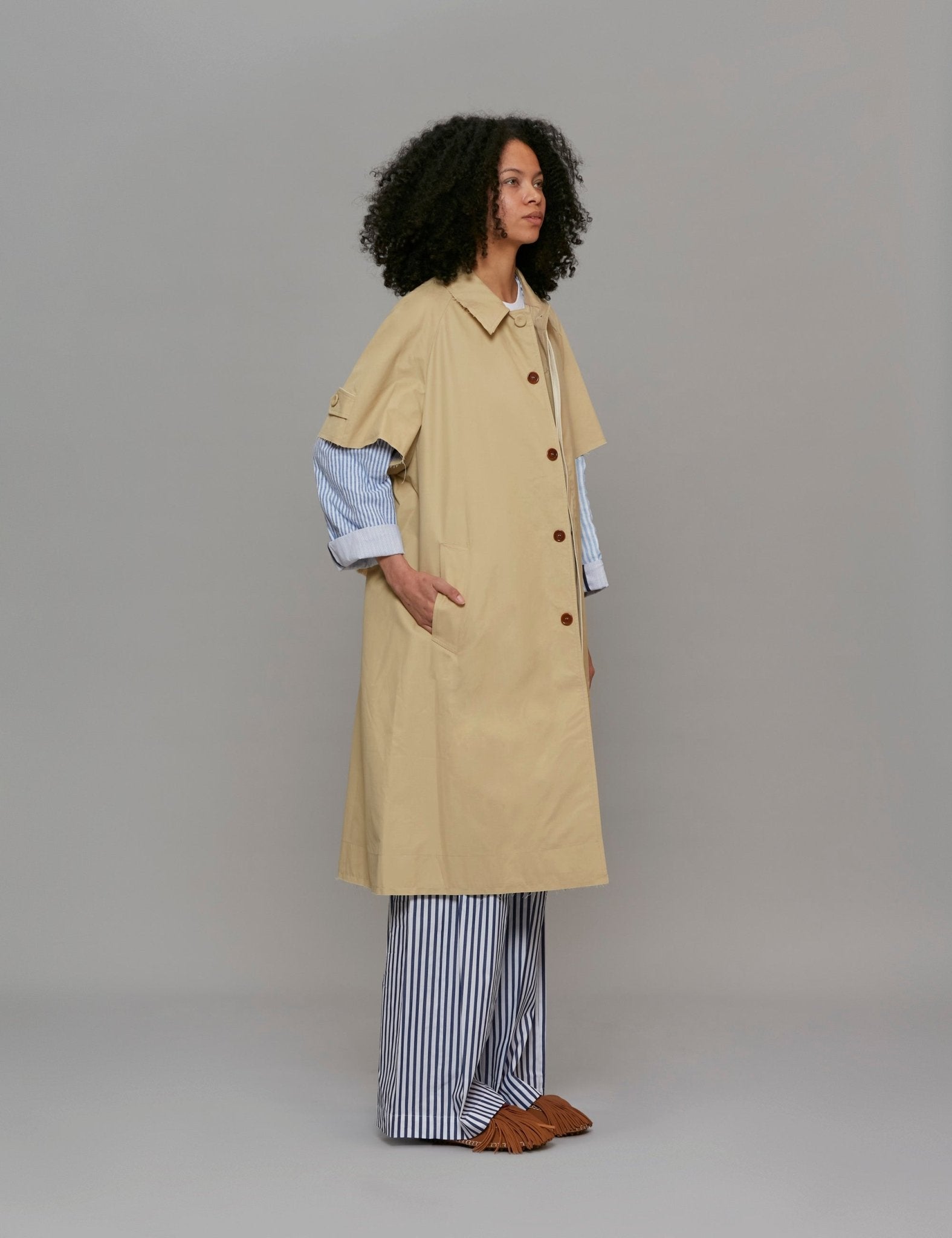 trench inserto maglia cammello - Frida SRL